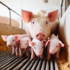 High-Quality Livestock Sow Nursing Piglets in Modern Hygienic Farrowing Crate for Efficient Swine Farming and Animal Welfare Marketing Content