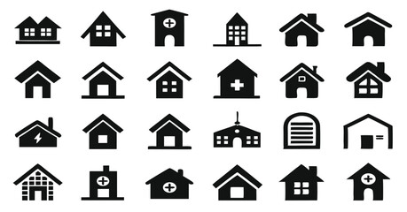 Collection of twenty distinct simple house icons in various styles