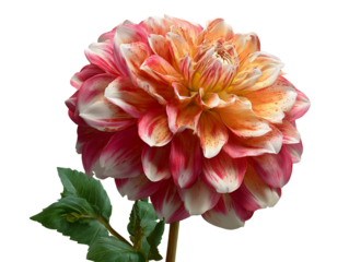 A Vibrant Pink, Orange, and White Dahlia Flower on a Transparent Background, PNG