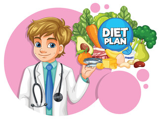 Young Nutritionist Presenting Healthy Diet Plan Illustration
