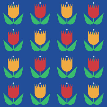 Seamless pattern with geometric flowers