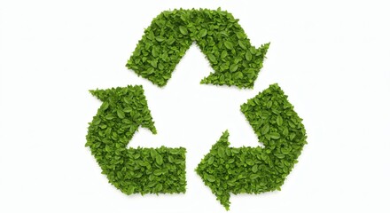 Green Recycle Symbol Made of Leaves EcoFriendly Sustainability on White.
