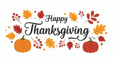 Naklejka premium Happy Thanksgiving Pumpkin Autumn Leaves Festive Greetings Vector.