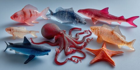 High-Quality Toy Sea Creatures Collection Featuring Octopus, Shark, Fish, and Starfish for Educational Marine Biodiversity Content and Kids Learning Campaigns