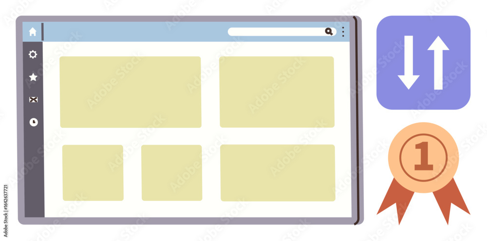 Wall mural browser window displaying grid layout. interface sidebar, search bar, and badge overlay. ideal for r