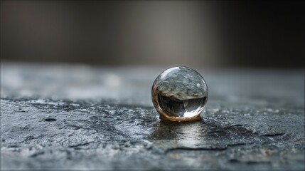 Transparent sphere on dark stone