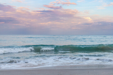 Sunset Over Ocean with Waves Crashing, Florida Coastline