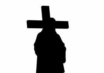 Silhouette of a Person Carrying a Cross.