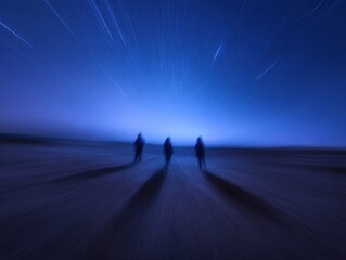 Fototapeta premium Modern High-Quality Night Sky Stargazing Abstract with Blurry Figures and Symmetrical Constellation Trails for Creative Marketing and Social Media Campaigns