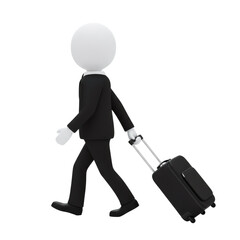 White 3D Businessman Walking with Black Suitcase
