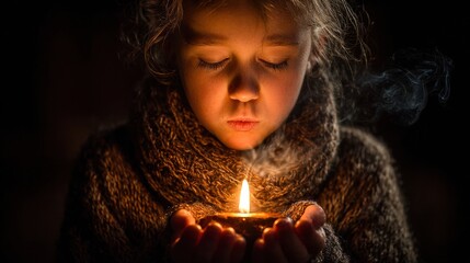 Inspirational Young Girl Holding Candle at Night Premium Authentic Spiritual Reflection for Millennial Lifestyle Social Media and Marketing Content