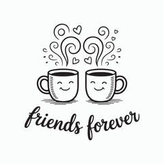 Friends Forever Coffee Mug Love Quote Vector Illustration.