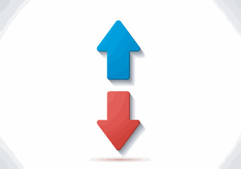 Two opposing arrows, blue upward and red downward, signifying contrast or change.