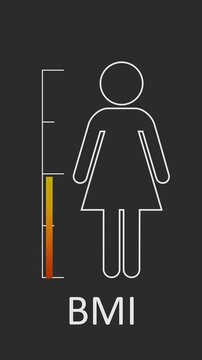 Measuring gradient scale with female simple outline silhouette. Body mass index level measuring device. Infographic gauge element.