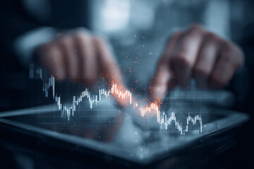 Businessperson Holding Tablet with Digital Interface for Company Performance and Growth Metrics