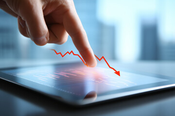 Hand Holding Tablet Computer with Financial Charts and Business Analysis Tools