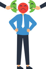 Businessman with Sad Face Mask and Smiling Puzzle Pieces - Concept of Emotions and Business,business concept, emotional duality, flat design, white background, vibrant colors, simple composition,