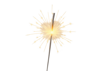 Bright burning sparkler on transparent background for festive celebration design