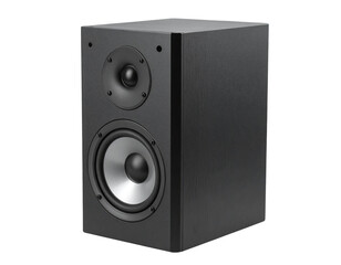 Obraz premium Front View of Black Rectangular Audio Speaker with Dual Silver Cone Drivers, Isolated PNG
