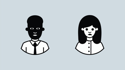 Vector illustration of a cartoon business couple working as a team in an office silhouette clip art icon on white background