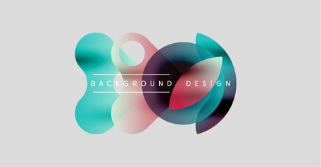 Abstract colorful shapes overlap, creating dynamic background design. Soft gradients blend, forming modern visual element.