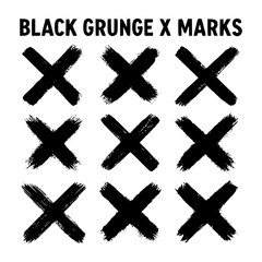 Obraz premium Set of Nine Isolated Black Grunge X Marks with Hand-Drawn Brush Strokes