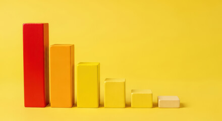 Downward Trend Analysis A Bar Graph Depicting Declining Performance and Negative Growth with Colorful Blocks on a Yellow Background Indicating Economic Downturn