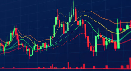 Complex Stock Market Chart with Candlesticks and Moving Averages Illustrating Trading Strategies and Investment Analysis for Financial Growth