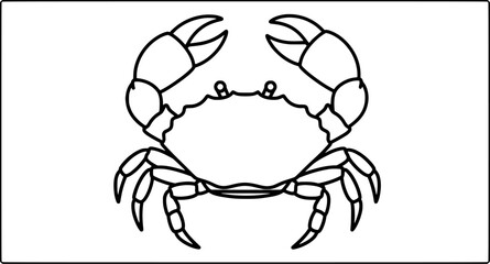 Simple black-and-white crab side view coloring page for preschool and kindergarten worksheets. Thick lines, easy to color. Vector EPS.