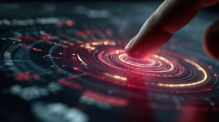 Finger Touching Glowing Digital Interface Futuristic Technology Concept.