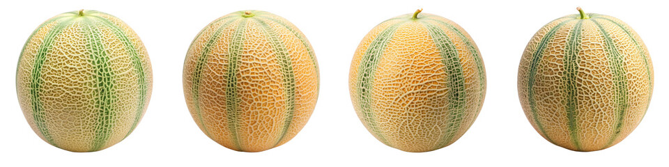 Four Oriental Melon Variations, Isolated on Transparent Background, High-Resolution Image, Food Photography, Melon, Fruit, Produce