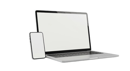 Modern laptop and smartphone devices isolated on transparent background
