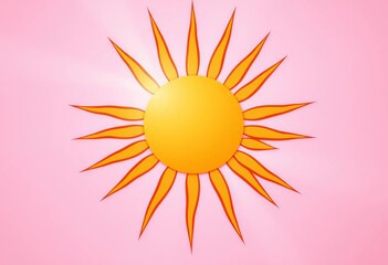 Abstract wavy sun, retro style, colorful orange pink rays on pastel pink ,  artwork,  illustration