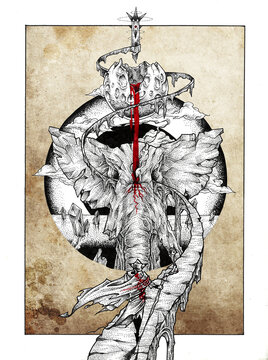 Healer path. Path of blood through sacred elephant head