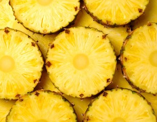Overhead shot of fresh pineapple rings arranged in overlapping circles