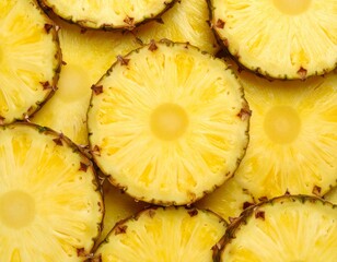 Overhead shot of fresh pineapple rings arranged in overlapping circles