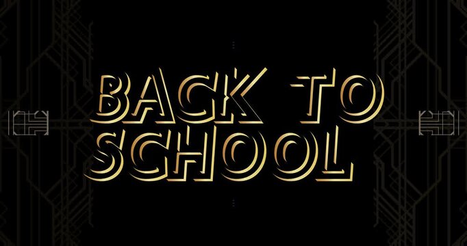 Art deco Back to School text with gold frames, decorative lines borders animation and geometric golden video.