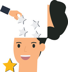 Conceptual illustration of a person's mind with stars, representing success and achievement, on white background,business concept, abstract design, graphic element, modern design, conceptual