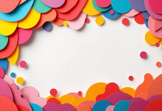 Vibrant abstract paper cut background, colorful shapes & layered textures ideal for presentations, digital, decoration