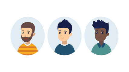 Fototapeta premium Set of funny cartoon vector icons for business people, family, and couples with different hairstyles vector art icon illustration clip art on white background