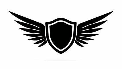 Black shield with wings on both sides, symmetrical design, heraldic element, isolated on white background