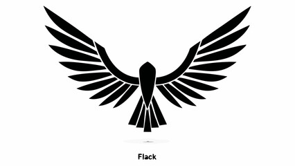 Fototapeta premium Stylized black bird with outstretched wings in flight with a symmetrical design on a white background