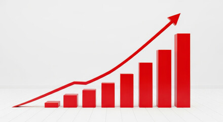 Illustrating Economic Expansion A Bar Graph with Red Columns and a Rising Arrow Against a White Backdrop Symbolizing Financial Improvement and Positive Trends