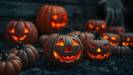 Fototapeta premium halloween pumpkin on a pumpkin