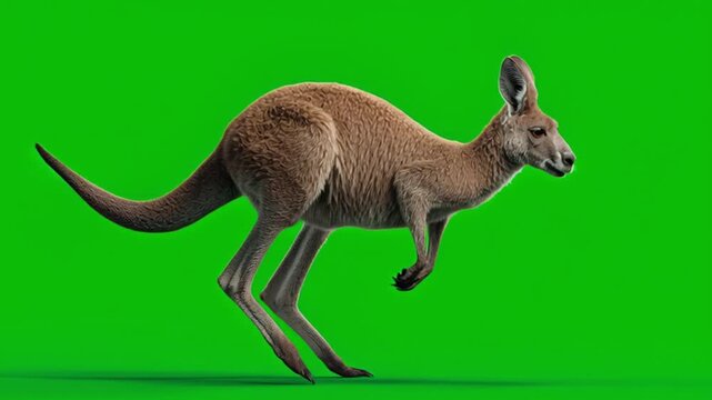A kangaroo standing upright with its eyes closed against a vibrant green background plain view shot green screen animal video