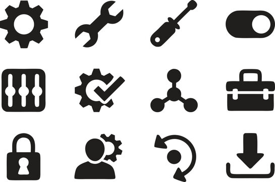 Silhouette Settings and Configuration Icons &ndash; Gear, Tools, and Adjustment Vector Set