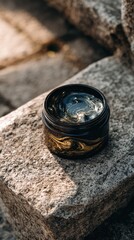 Black and Gold Skincare Balm Jar on a Stone