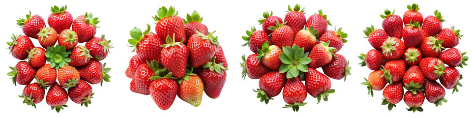 Four Strawberry Clusters, Isolated on Transparent Background, Fruit Composition, Red Berries, Strawberry, Food, Graphic