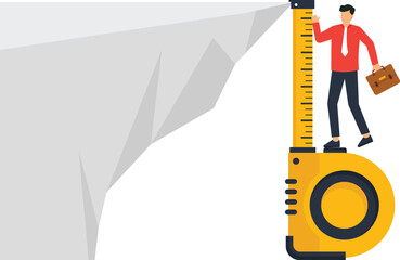 Measuring Concept: Businessman on Tape Measure with Geometric Shape, Business and Measurement,, measuring tool, business man, measurement concept, business success, confident man, office worker