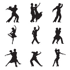vector illustration of dancing silhouette set, Black & White silhouette set 
